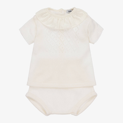 Shop Babidu White Knitted Baby Shorts Set