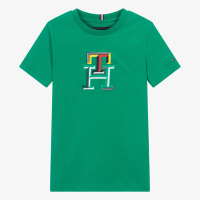 Shop Tommy Hilfiger Teen Boys Green Monogram Cotton T-shirt