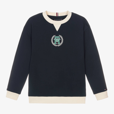 Shop Tommy Hilfiger Teen Boys Blue Cotton Monogram Sweatshirt