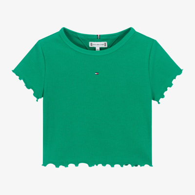 Shop Tommy Hilfiger Girls Green Ribbed Cotton T-shirt