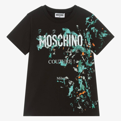 Shop Moschino Kid-teen Teen Boys Black Paint Cotton T-shirt