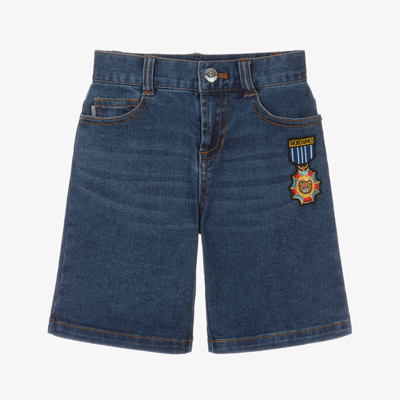 Shop Moschino Kid-teen Boys Blue Medallion Denim Shorts