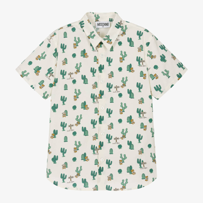 Shop Moschino Kid-teen Teen Boys Ivory Cactus Print Shirt