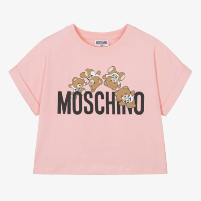 Shop Moschino Kid-teen Teen Girls Pink Cropped Teddy Bear T-shirt