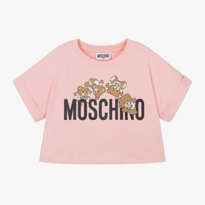 Shop Moschino Kid-teen Girls Pink Cropped Teddy Bear T-shirt