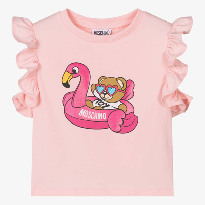 Shop Moschino Kid-teen Teen Girls Pink Cotton Flamingo T-shirt