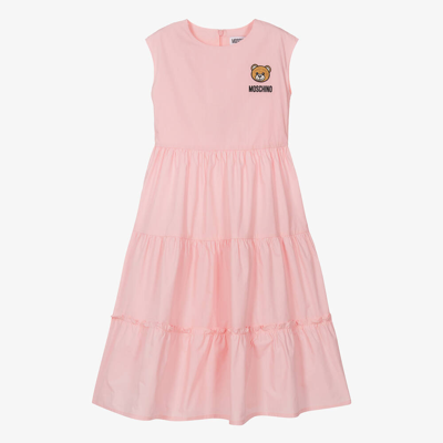 Shop Moschino Kid-teen Teen Girls Pink Cotton Midi Dress