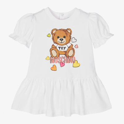 Shop Moschino Baby Girls White Cotton Teddy Bear Heart Dress