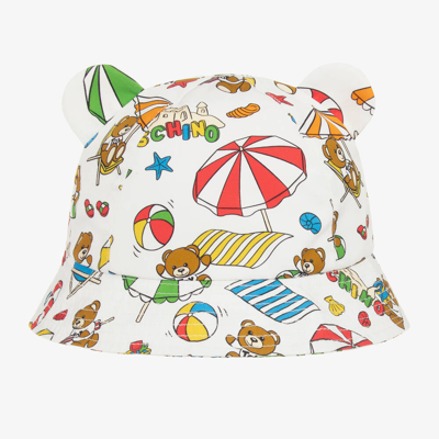 Shop Moschino Baby White Cotton Teddy Bear Beach Print Hat