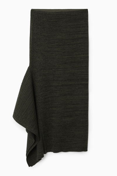 Shop Cos Asymmetric Ribbed Wool Midi Skirt In Green
