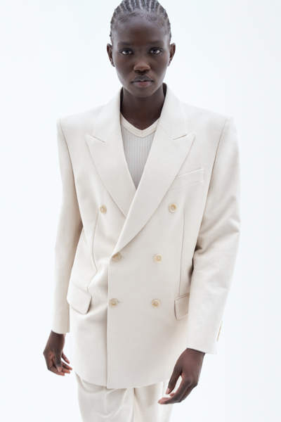 Filippa K Double Breasted Cotton Linen Blazer In White