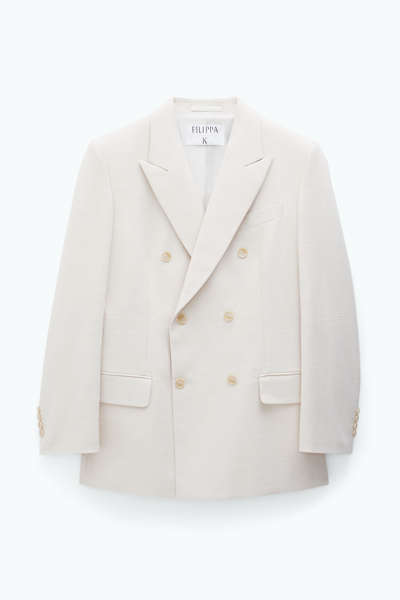 Shop Filippa K Double Breasted Cotton Linen Blazer In White