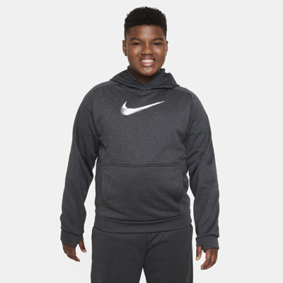 Shop Nike Multi+ Big Kids' Therma-fit Pullover Hoodie (extended Size) In Black