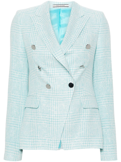 Shop Tagliatore Cotton Blend Double-breasted Jacket In Blue