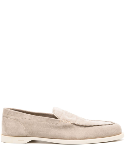 Shop John Lobb Pace Suede Loafers In Grey