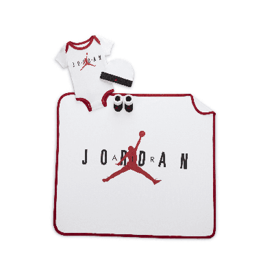Shop Jordan Air  Baby Bodysuit, Beanie, Booties And Blanket Set In White