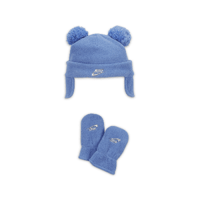 Shop Nike Two-pom Peak Baby Trapper Set Baby 2-piece Hat Set In Blue