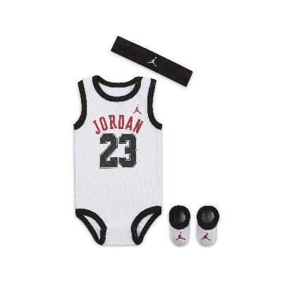 Shop Jordan Baby 3-piece Jersey Bodysuit Box Set In White