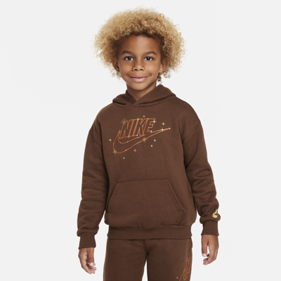 Shop Nike Sportswear Shine Fleece Pullover Hoodie Little Kids Hoodie In Brown