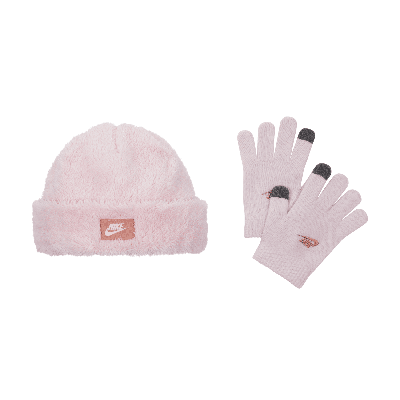 Shop Nike Cozy Peak Beanie And Gloves Set Big Kids 2-piece Hat Set In Pink