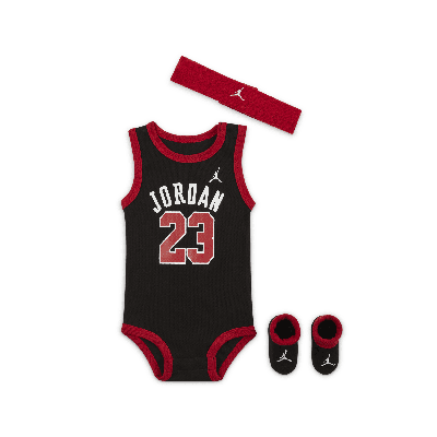 Shop Jordan 3-piece Mesh Jersey Bodysuit Box Set Baby 3-piece Bodysuit Box Set In Black