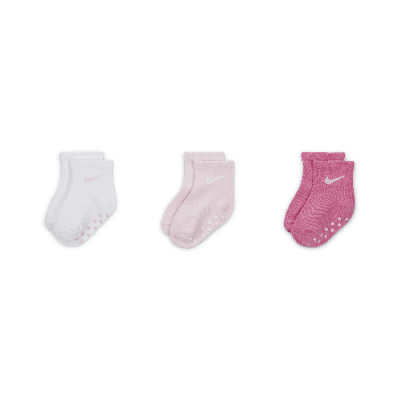 Nike Core Swoosh Baby () Gripper Socks Box Set (3 Pairs) In Pink