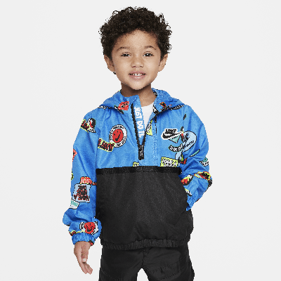 Shop Nike Half-zip Print Blocked Anorak Toddler Jacket In Blue