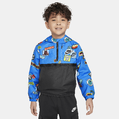 Shop Nike Half-zip Print Blocked Anorak Little Kids' Jacket In Blue