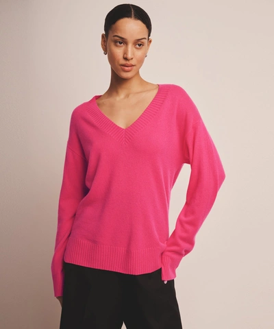 Shop Naadam Signature Cashmere V-neck Sweater In Pop Pink