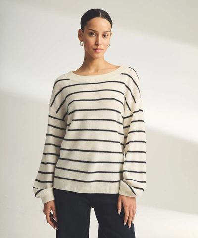 Shop Naadam Lightweight Reversible Cashmere Striped Wide Neck Sweater In White Combo