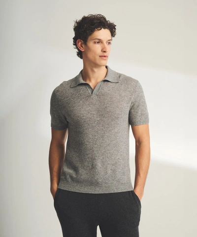 Shop Naadam Lightweight Cashmere Short Sleeve Polo In Medium Gray