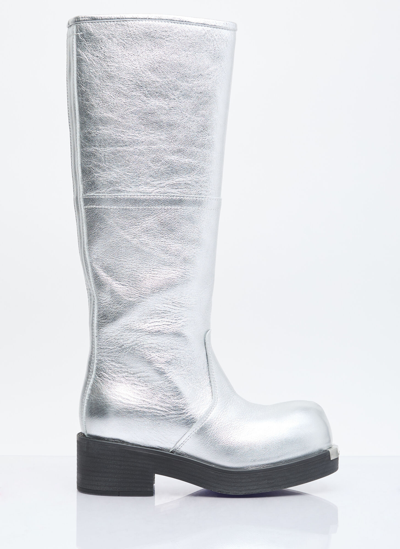 Shop Mm6 Maison Margiela Knee-high Metallic Boots In Silver