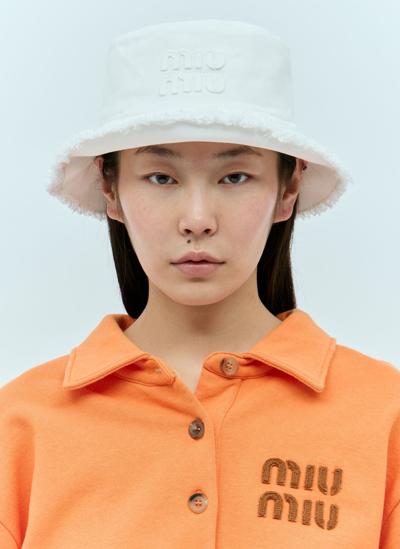 Shop Miu Miu Denim Bucket Hat In White