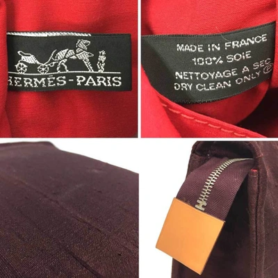 Shop Hermes Hermès Burgundy Silk Clutch Bag ()