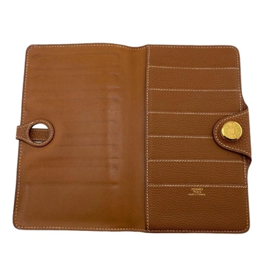 Shop Hermes Hermès Dogon Brown Leather Wallet  ()