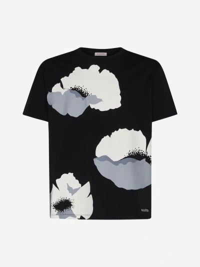 Shop Valentino Print Cotton T-shirt In Black,grey