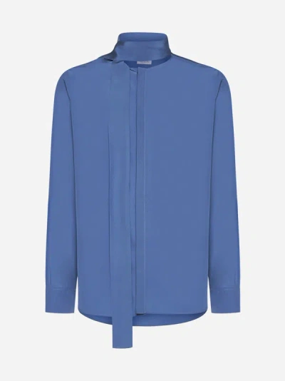 Shop Valentino Silk Shirt In Light Blue