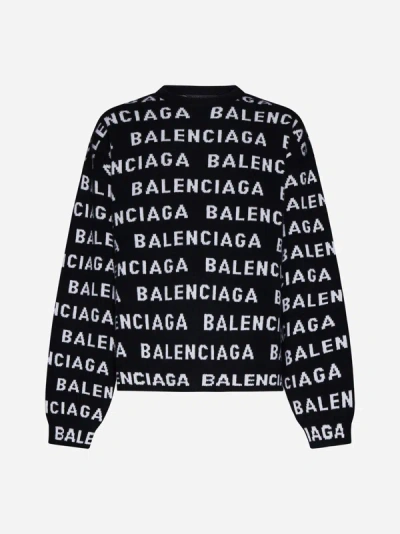Shop Balenciaga Logo Wool Sweater In Black,white