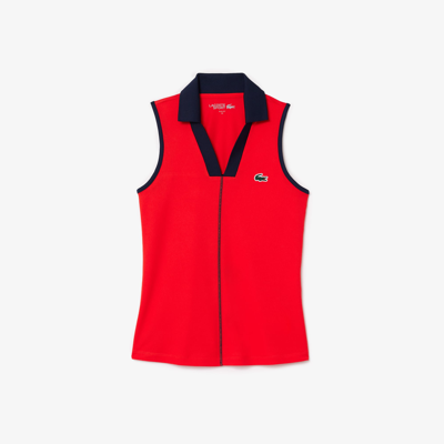 Shop Lacoste Ultra-dry Sleeveless Tennis Polo - 40 In Red