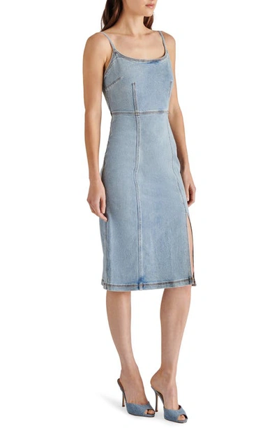 Steve Madden Gisele Light Wash Blue Denim Sleeveless Midi Dress In Medium Wash Denim