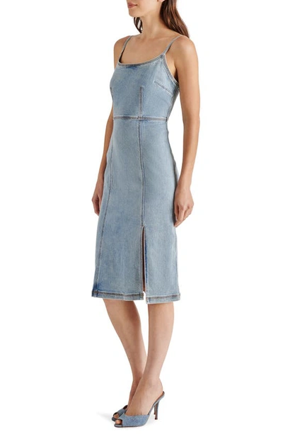 Steve Madden Gisele Light Wash Blue Denim Sleeveless Midi Dress In Medium Wash Denim