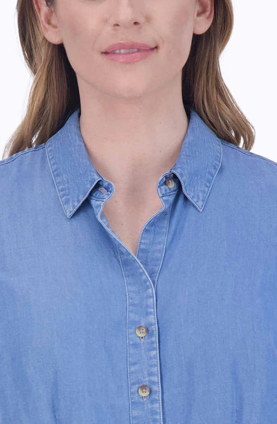 Shop Foxcroft Ashley Sleeveless Chambray Button-up Shirt In Blue Wash