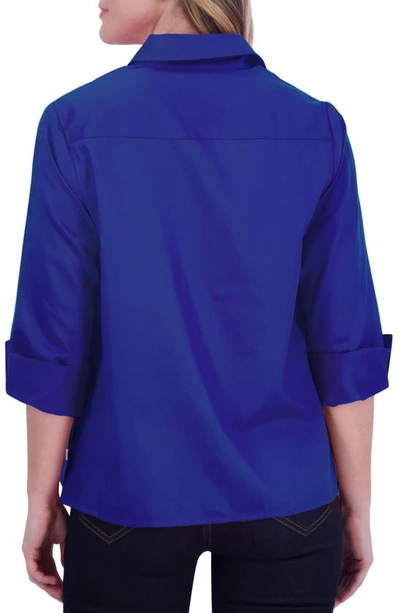 Foxcroft Beatrice Side Button Accent Shirt In Sapphire