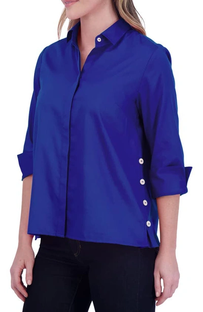 Foxcroft Beatrice Side Button Accent Shirt In Sapphire