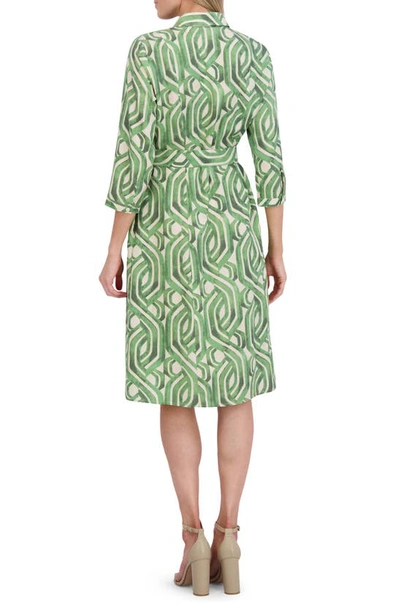 Shop Foxcroft Fiona Watercolor Print Belted Shirtdress In Green Multi