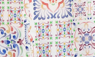 Foxcroft Alexis Watercolor Print Smocked Sleeve Cotton Popover Top In White Multi