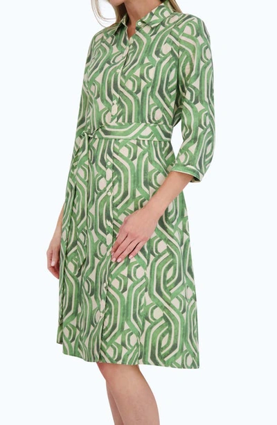 Shop Foxcroft Fiona Watercolor Print Belted Shirtdress In Green Multi