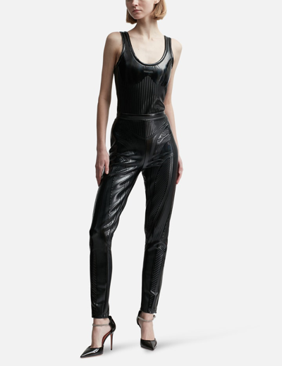 Shop Mugler Glossy Embossed Bodysuit In Black