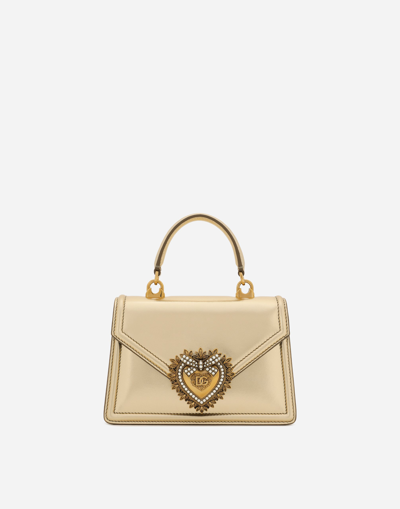 Shop Dolce & Gabbana Small Devotion Bag In Mordore Nappa Leather In Gold