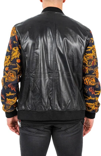 Maceoo Skull Sleeve Leather Bomber Jacket In Black